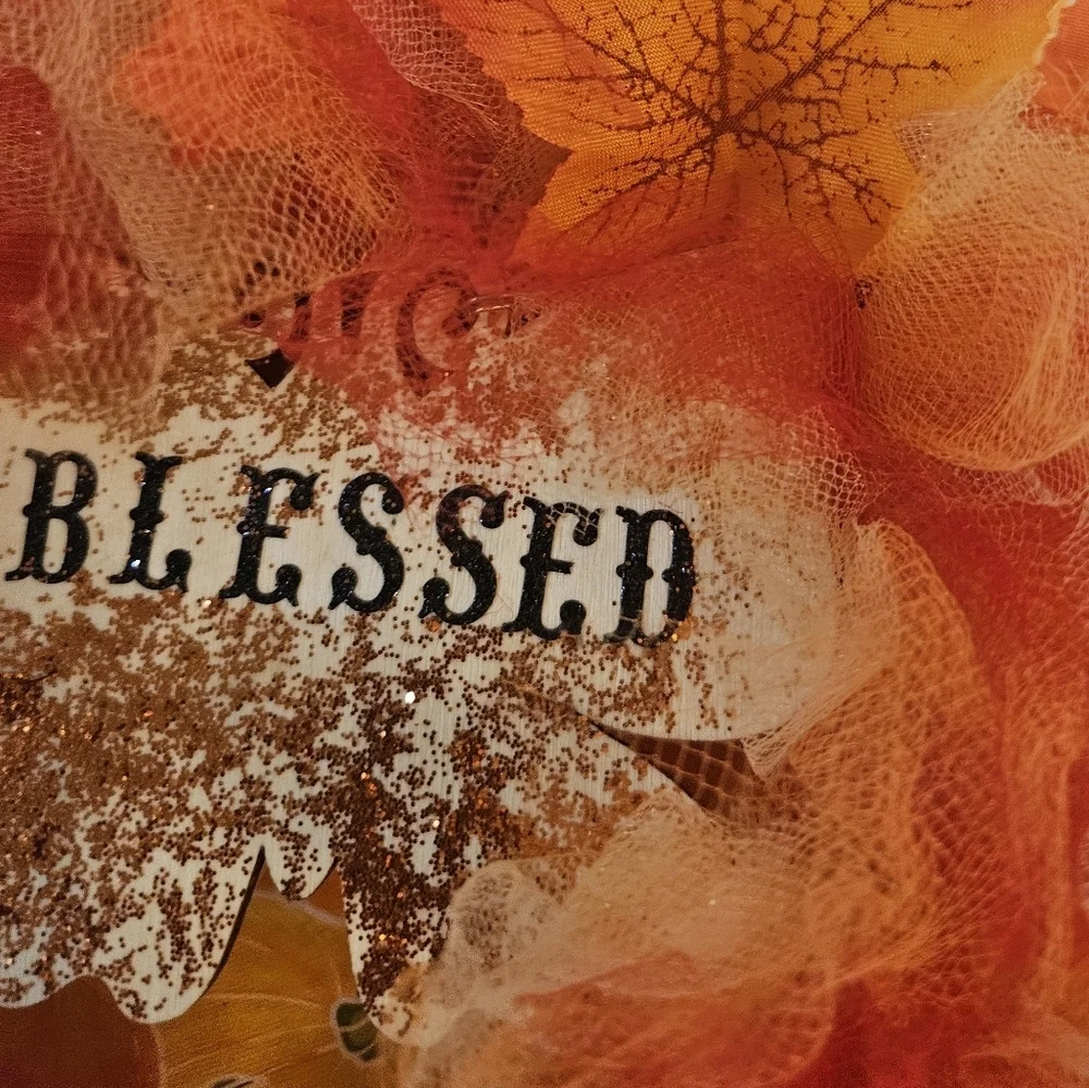 Handmade Fall Holiday Wreath Blessed Grateful Autumn Decor